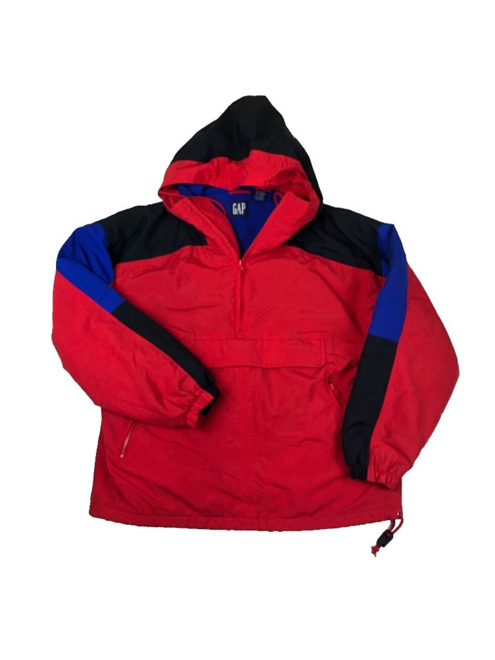 Vintage Gap Mens Red Fleece Lined Ski Anorak Hooded Jacket Alpine Series Small